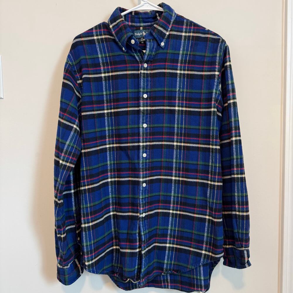 Ralph Lauren Plaid Flannel fleece Shirt Blue Multicolor Mens size Medium